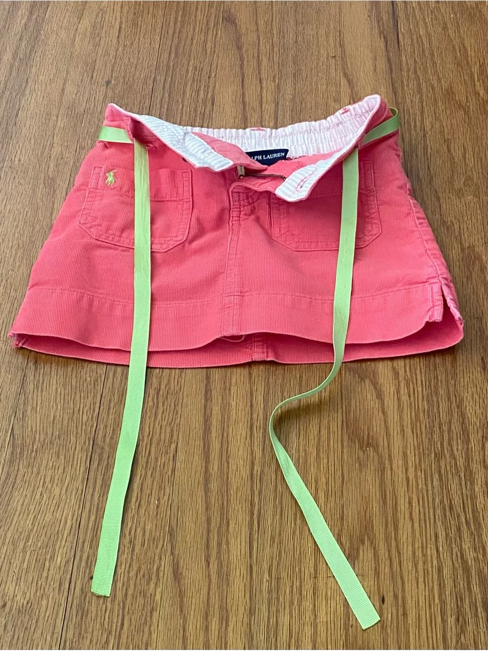 Ralph Lauren Corduroy Skirt- Short with Attached Lime Green Tie